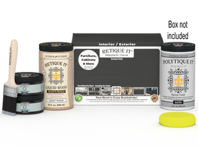 Large charcoal wood finish kit by Retique It® for exterior use, includes smooth matte top coat for multi-purpose wood projects.