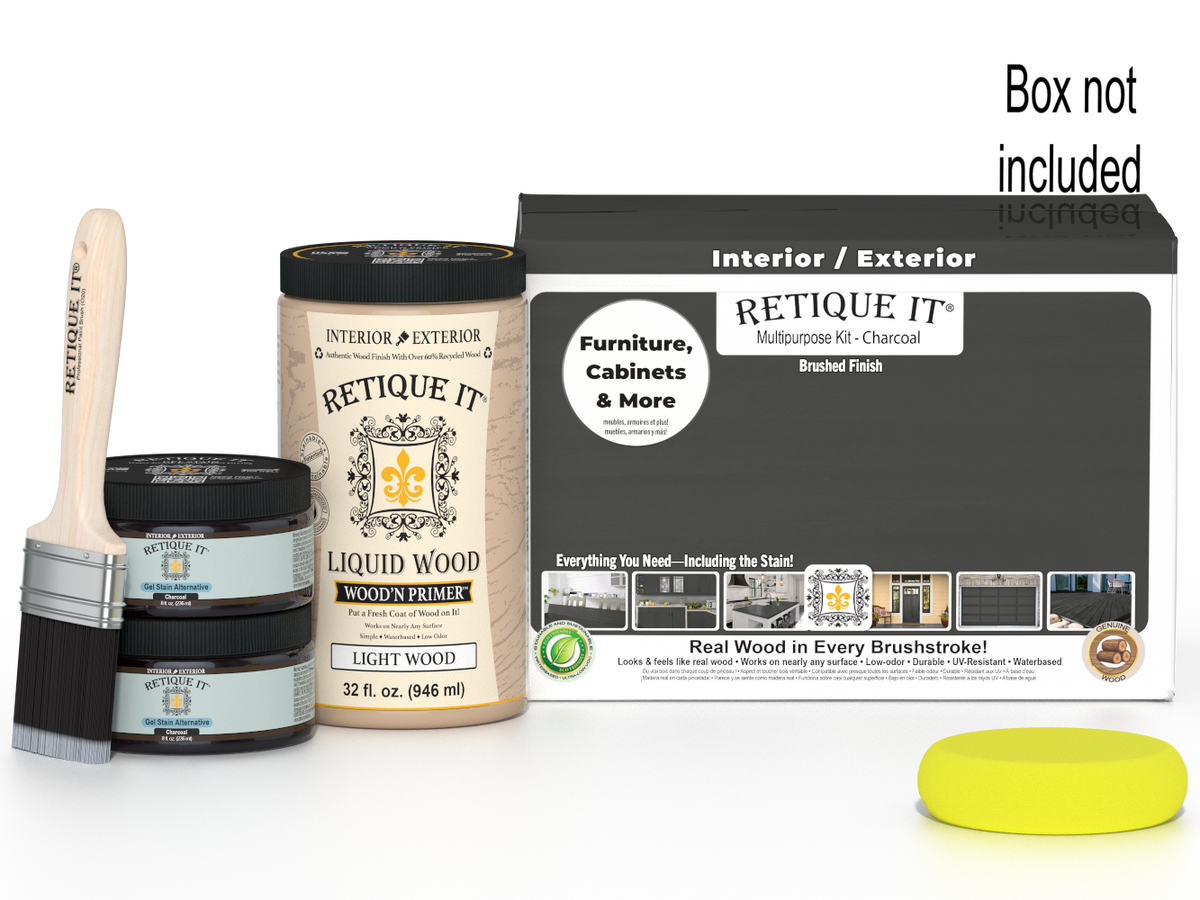 Large Charcoal Wood'n Finish Kit by Retique It® for smooth, multi-purpose wood finishing projects with a sleek charcoal finish.