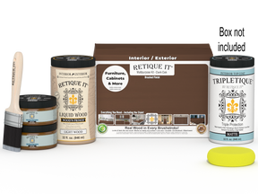 Retique It® Multi-purpose Smooth Finish Kit in Dark Oak for interior wood projects, includes top coat and application tools.