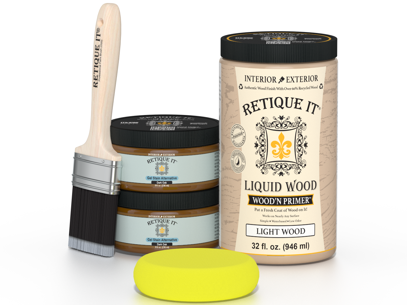 Large Dark Oak Wood'n Finish Kit from Retique It® with smooth finish, designed for versatile wood refinishing projects.