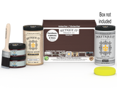Retique It® Java large multi-purpose smooth finish kit with exterior top coat, shown with brushes and wood surface sample.