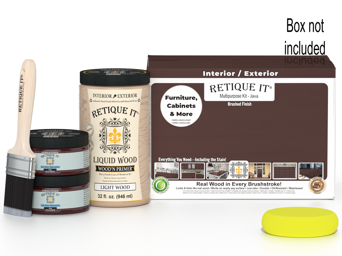 Large Multi-purpose Smooth Finish Kit in Java by Retique It® Wood'n Finish Kits, includes brushes and finishing tools.
