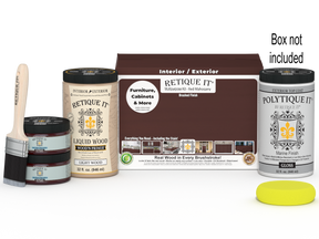 Large Red Mahogany Wood'n Finish Kit with exterior top coat, includes brushes and tools for smooth wood finishing projects.