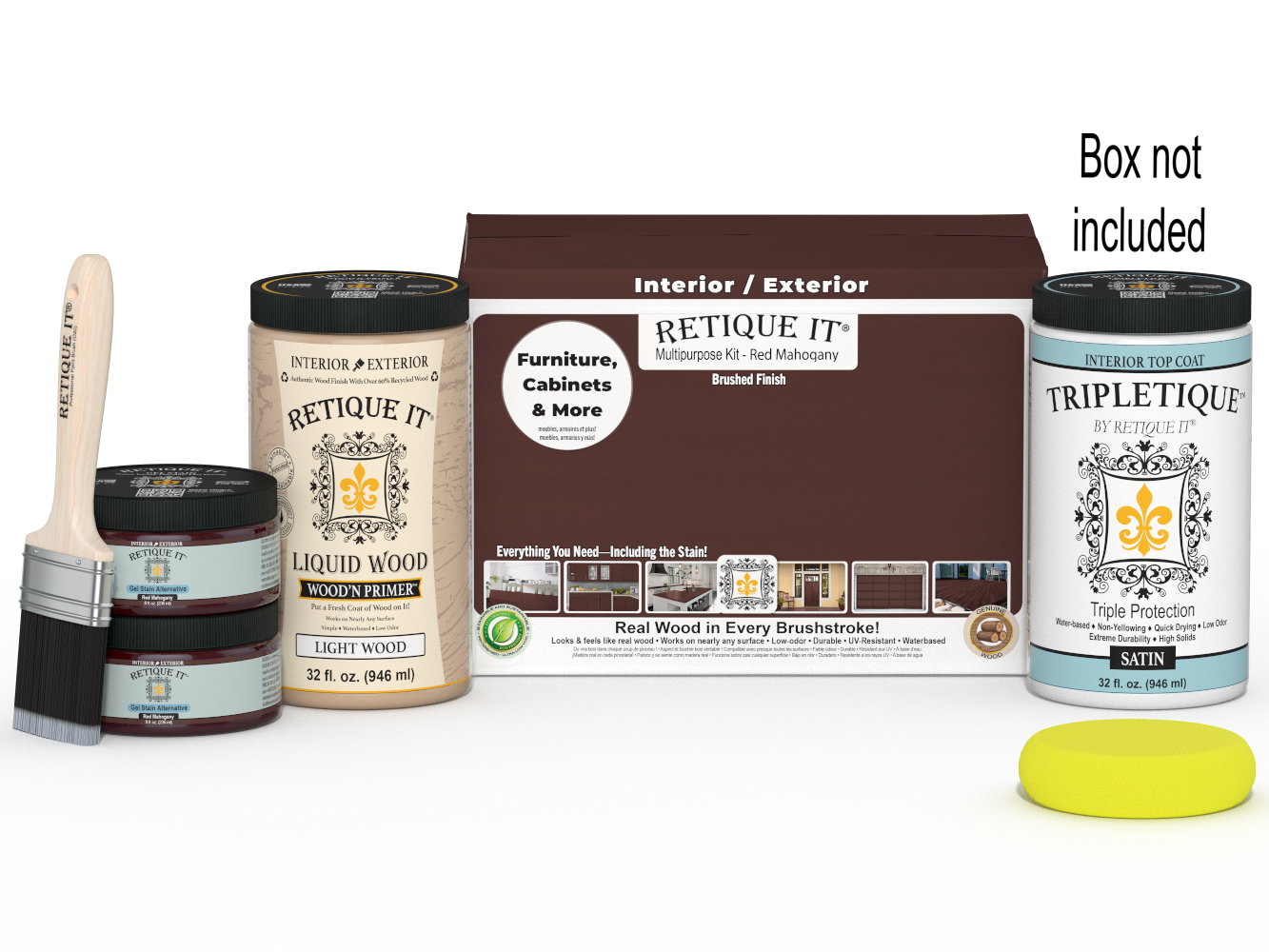 Large Red Mahogany wood finish kit by Retique It® with smooth interior top coat for multi-purpose wood projects.