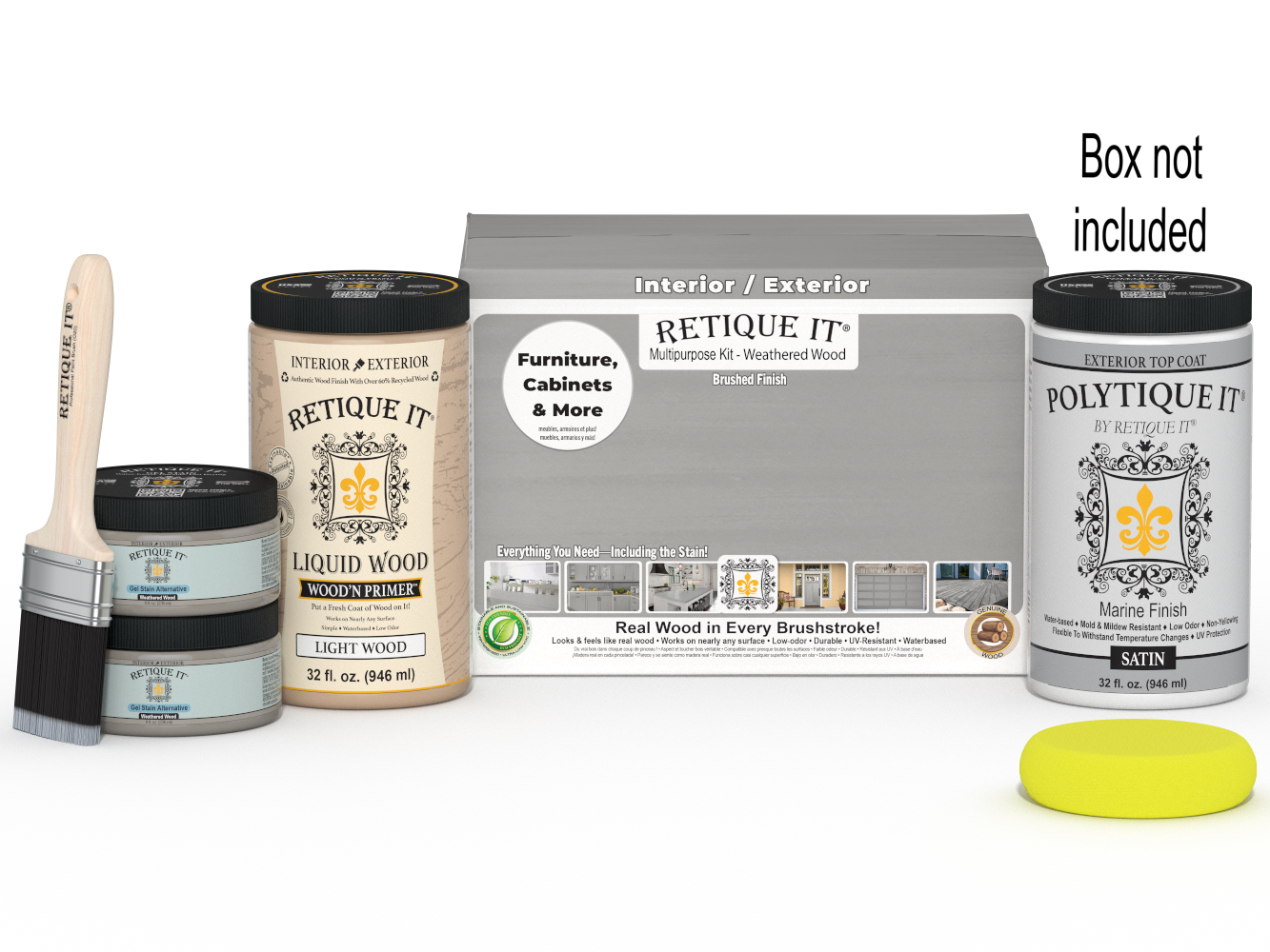 Large Weathered Wood Multi-purpose Smooth Finish Kit by Retique It® for exterior wood top coating, featuring a matte finish.