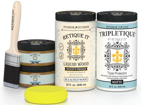 Large white oak wood finish kit by Retique It® for interior top coats, featuring smooth, multi-purpose wood finishing tools and supplies.