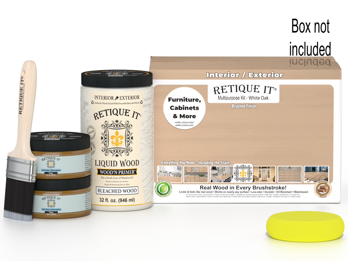 Large White Oak Wood'n Finish Kit by Retique It® with smooth finish, includes tools and supplies for wood finishing projects.