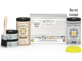 Retique It® Multi-purpose Smooth Finish Kit in white wash for exterior wood, includes large top coat, matte finish on a wood surface.