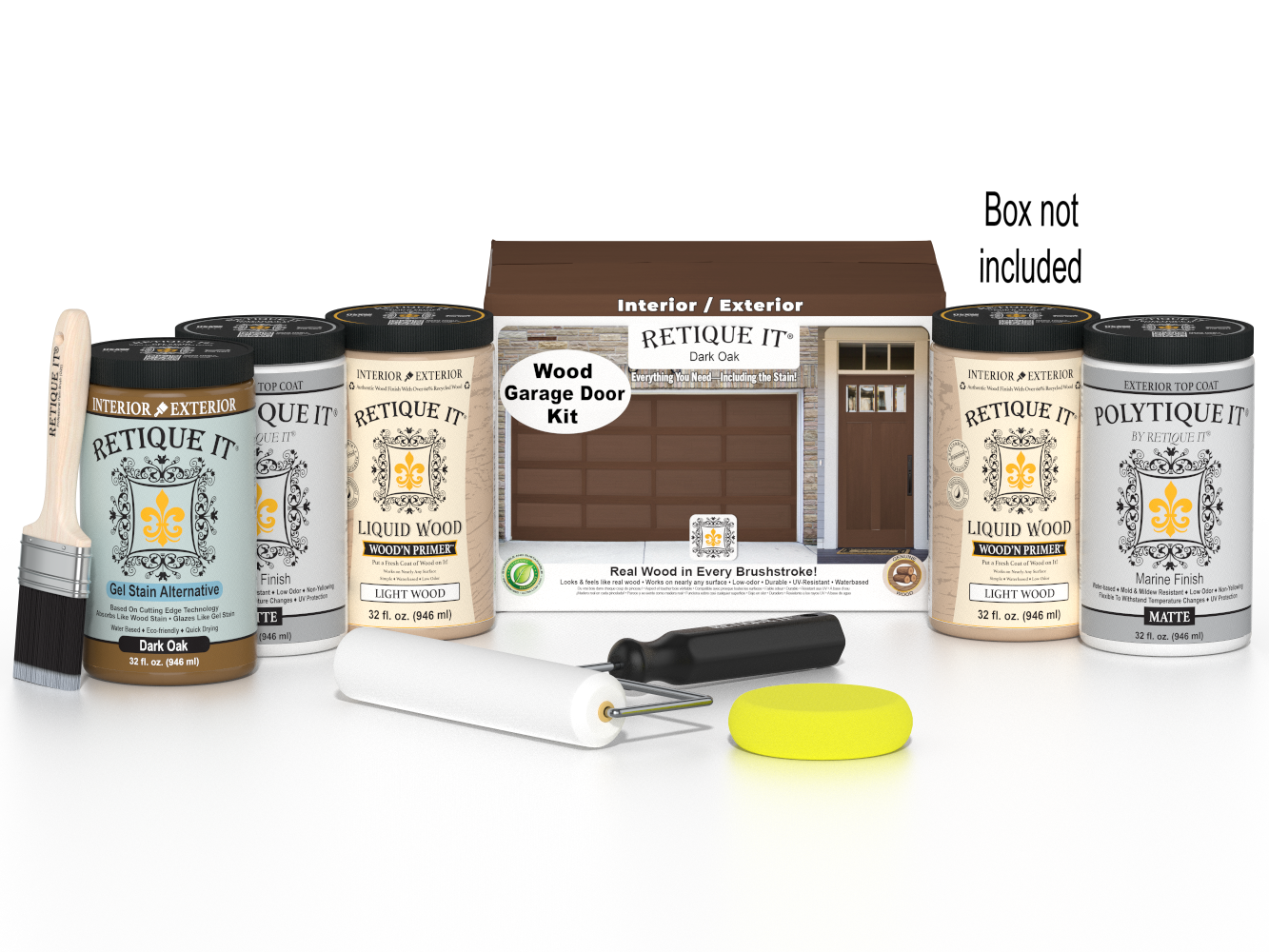 Wood'n Door Smooth Finish Kit (Front & Garage Door) - Dark Oak — Matte kit contents with door box