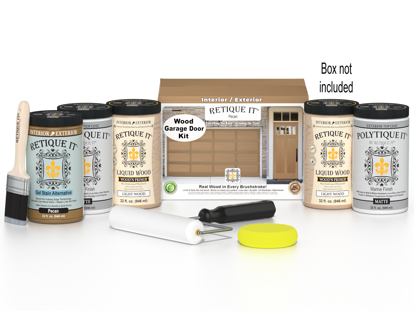 Wood'n Door Smooth Finish Kit (Front & Garage Door) - Pecan — Matte kit contents with door box