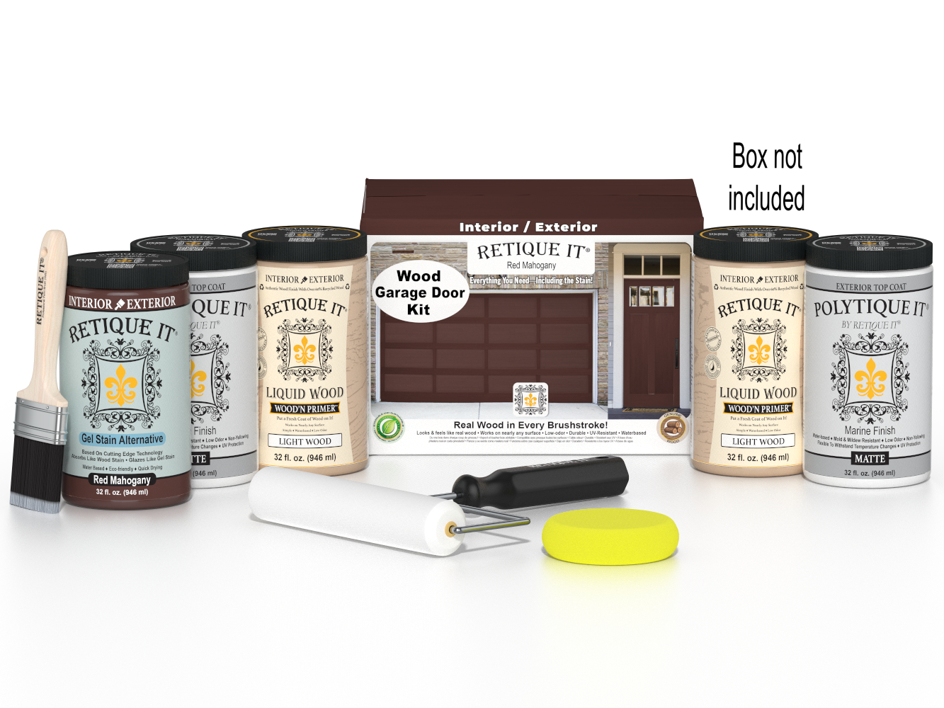 Wood'n Door Smooth Finish Kit (Front & Garage Door) - Red Mahogany — Matte kit contents with door box