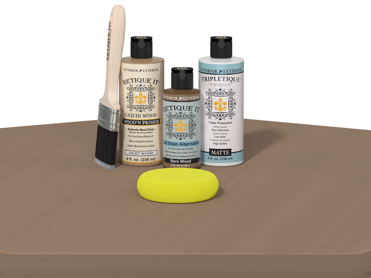 Collection of Etiquette It wood care products on a brown surface