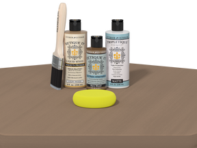 Collection of Etiquette It wood care products on a brown surface