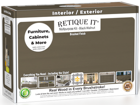 Retique It® Black Walnut multi-purpose wood finish kit with smooth finish, includes tools and materials for wood polishing and finishing.