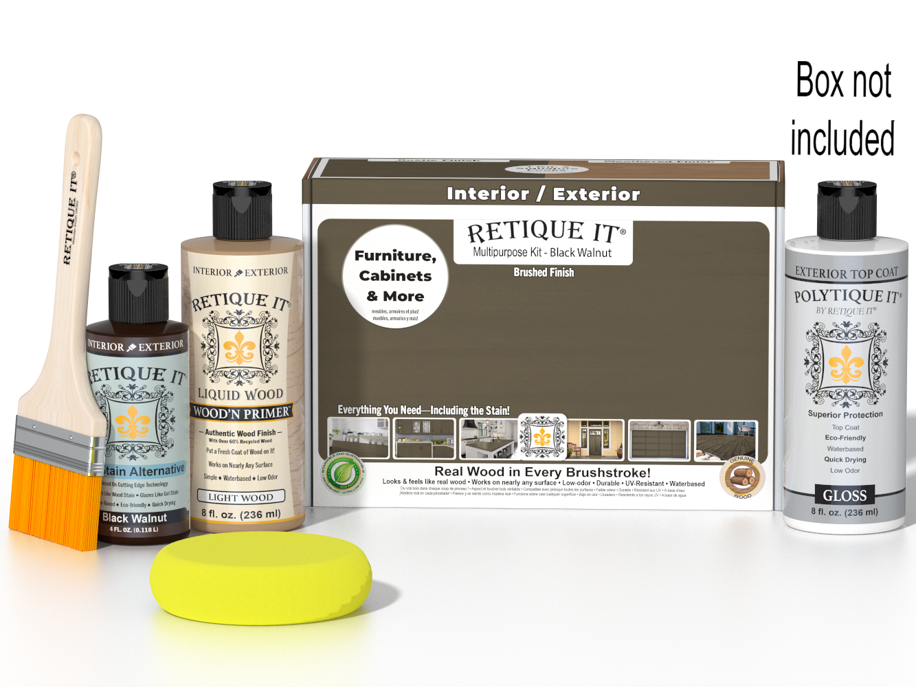 Retique It® Wood'n Finish Kit in Black Walnut with exterior top coat, featuring smooth finish for wood projects.