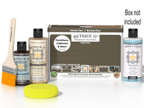 Retique It® Multi-purpose Smooth Finish Kit in Black Walnut for interior wood projects, includes top coat and application tools.