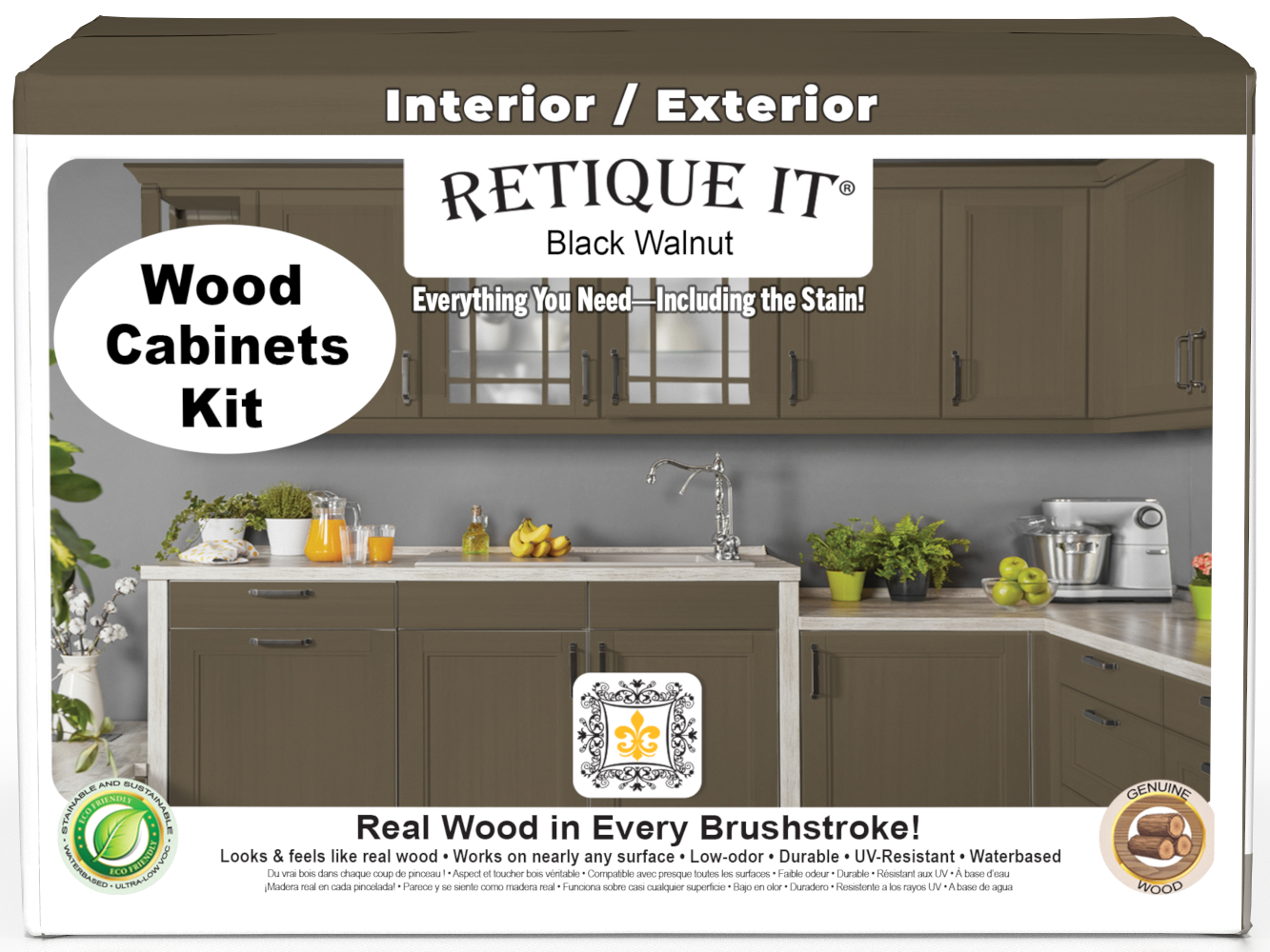 Black Walnut Wood'n Cabinet Kit with 48 smooth doors, designed for staining and cabinet assembly by Retique It®