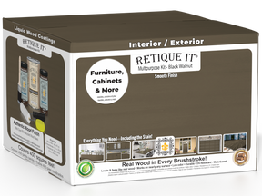 Retique It® Multi-purpose Smooth Finish Kit in Black Walnut for exterior wood projects, includes four large top coat containers with matte finish.
