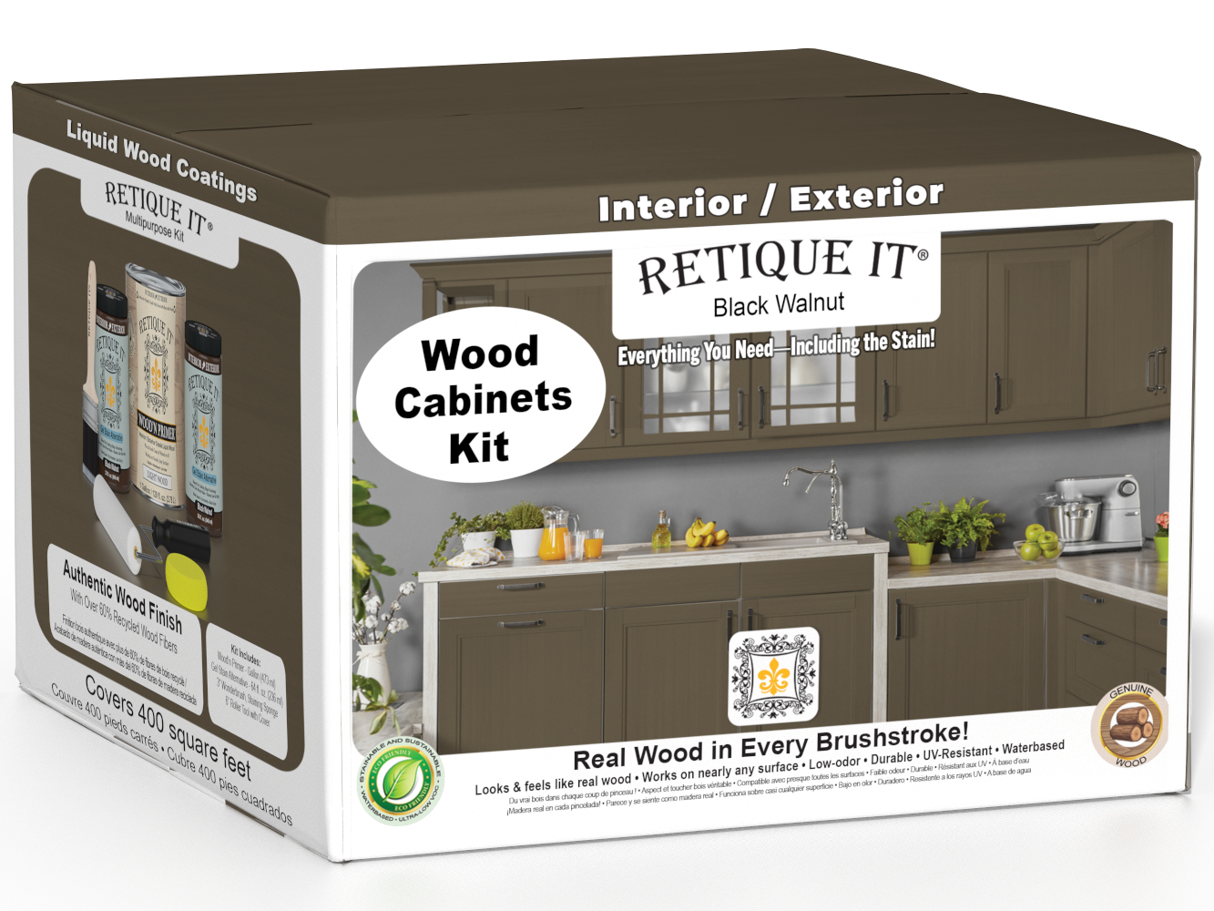 Retique It Black Walnut Wood'n Cabinet Kit with 48 smooth doors, ideal for stylish kitchen or bathroom cabinetry.