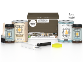 Retique It® Black Walnut Multi-purpose Smooth Finish Kit for wood interior top coat, includes four large bottles in a boxed set.