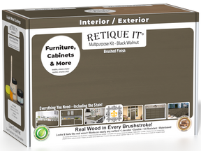 Retique It® Multi-purpose Smooth Finish Kit in Black Walnut for exterior wood, includes top coat with matte finish.