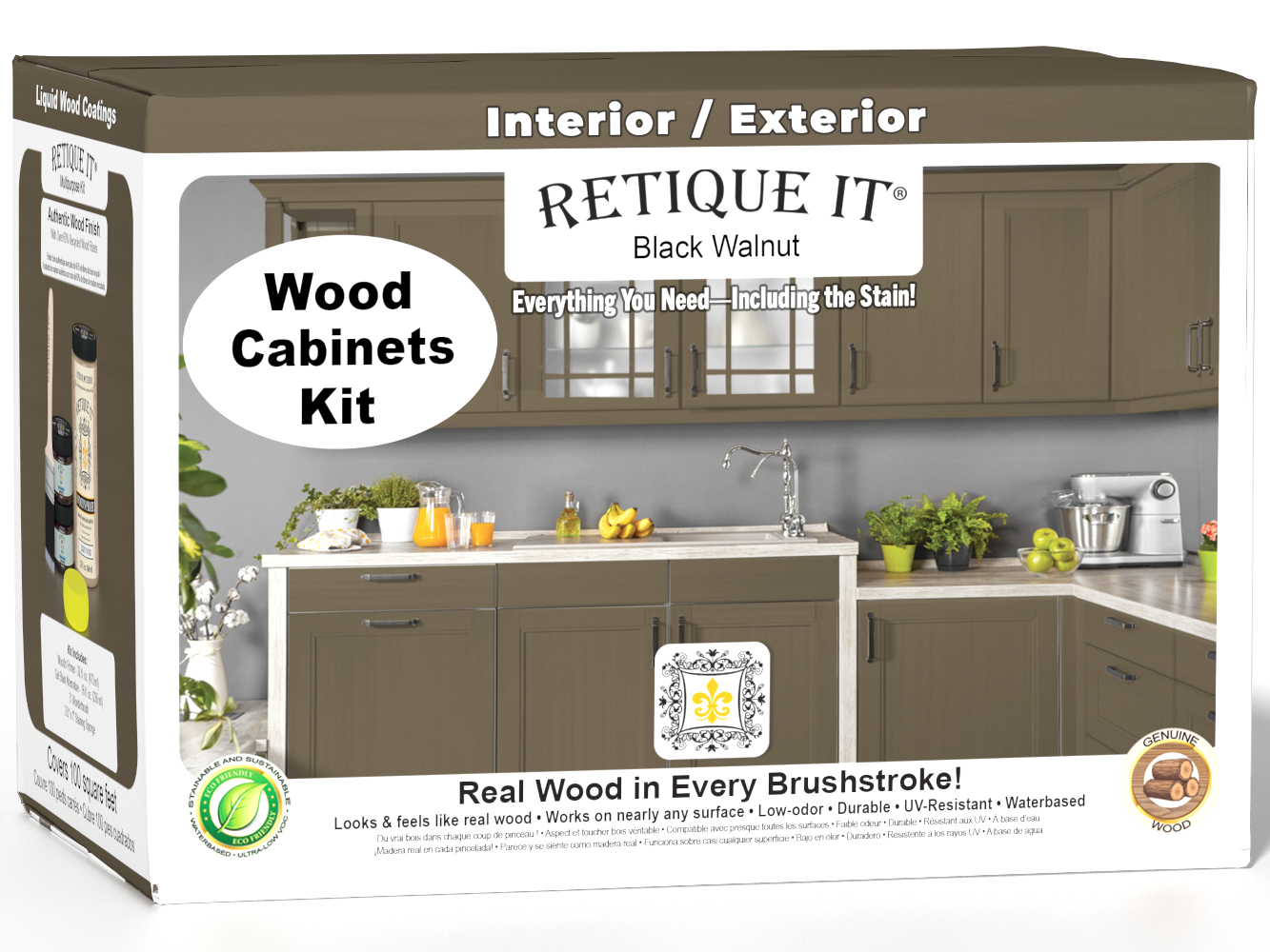 Black Walnut Wood'n Cabinet Kit with 12 smooth doors from Retique It, featuring stain finish for a sleek, modern look.