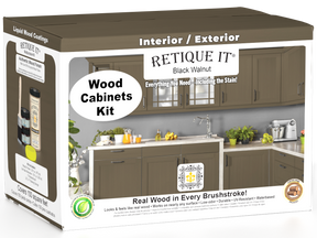 Retique It® Wood'n Cabinet Kit with 12 smooth black walnut stained cabinet doors, ideal for kitchen or furniture renovation.
