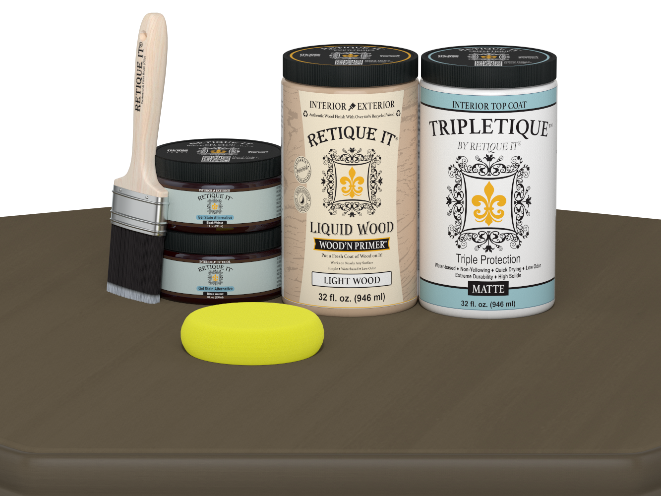 Retique It® Multi-purpose Smooth Finish Kit (Large) in Black Walnut, interior top coat for wood furniture with matte finish.