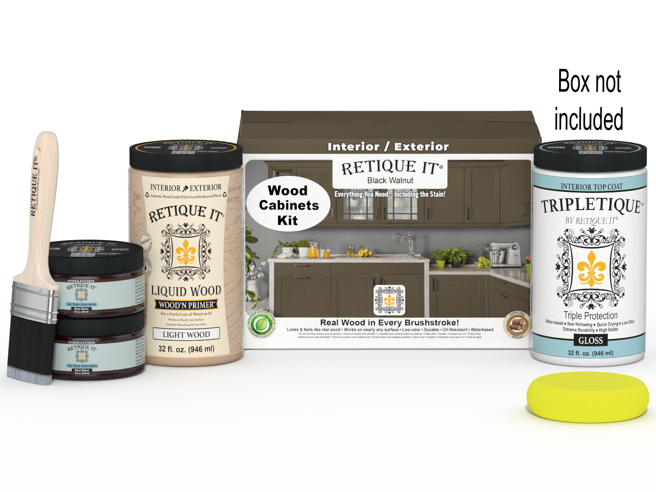 Black Walnut Wood'n Cabinet Kit with 12 smooth doors from Retique It® showing stained wood finish and cabinet box details.