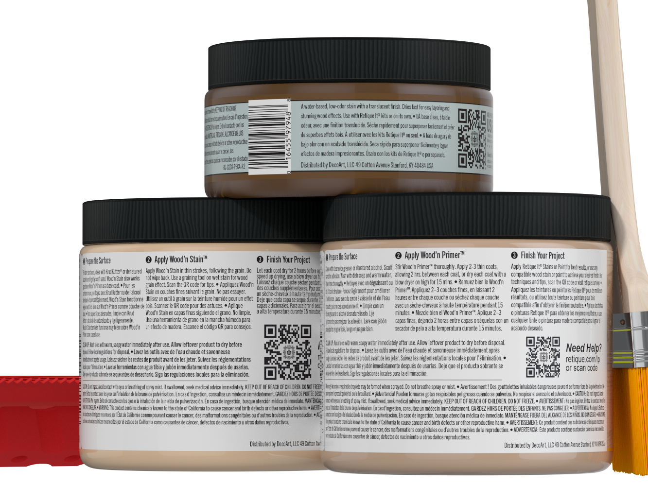 Retique It® Wood'n Kit in Pickled Oak, medium-sized multi-purpose wood finish kit with applicator brush and finish, front view.