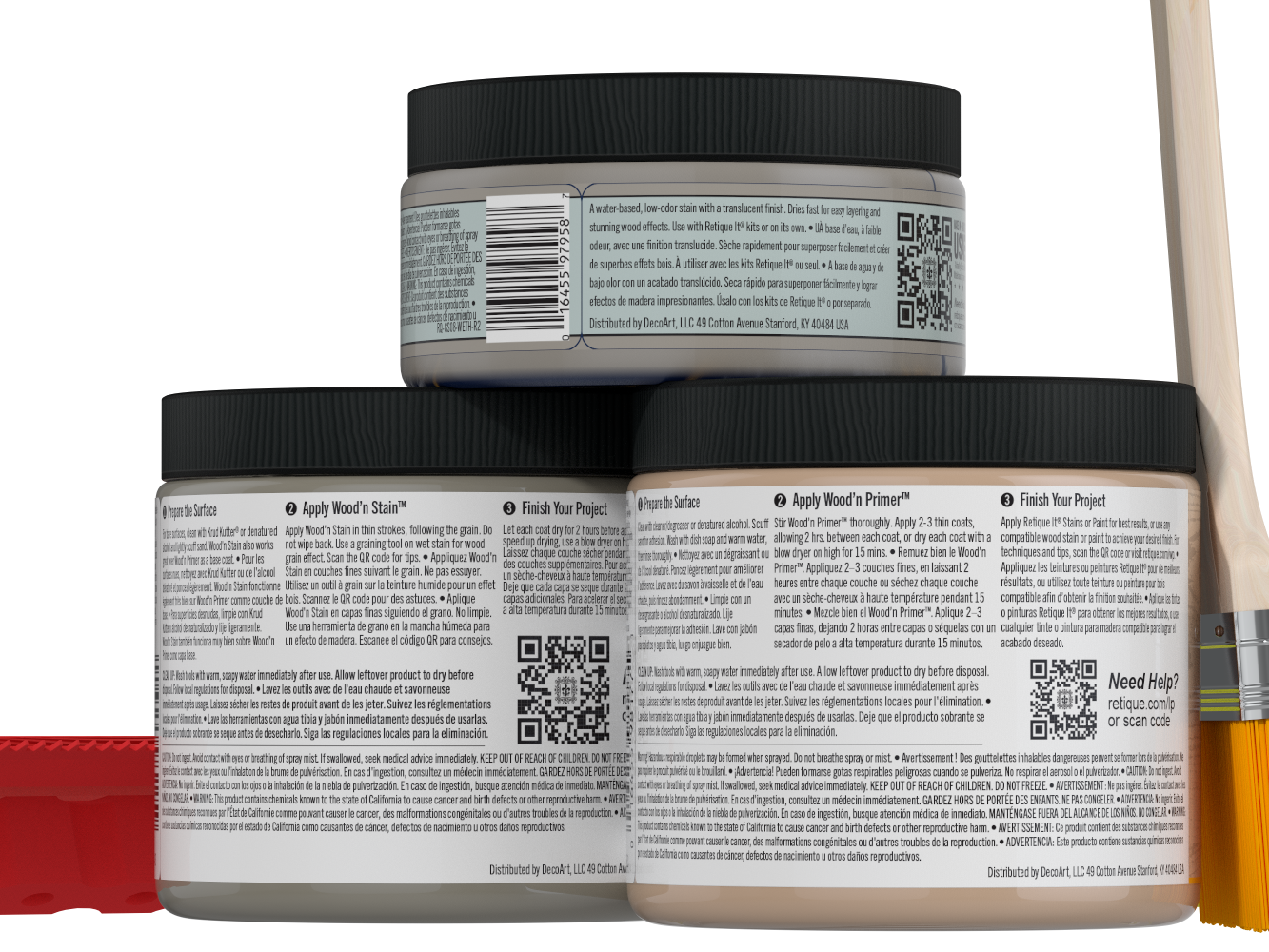 Retique It® Wood'n Finish Kit in Weathered Wood, medium size, showing application tools and weathered wood textured finish.