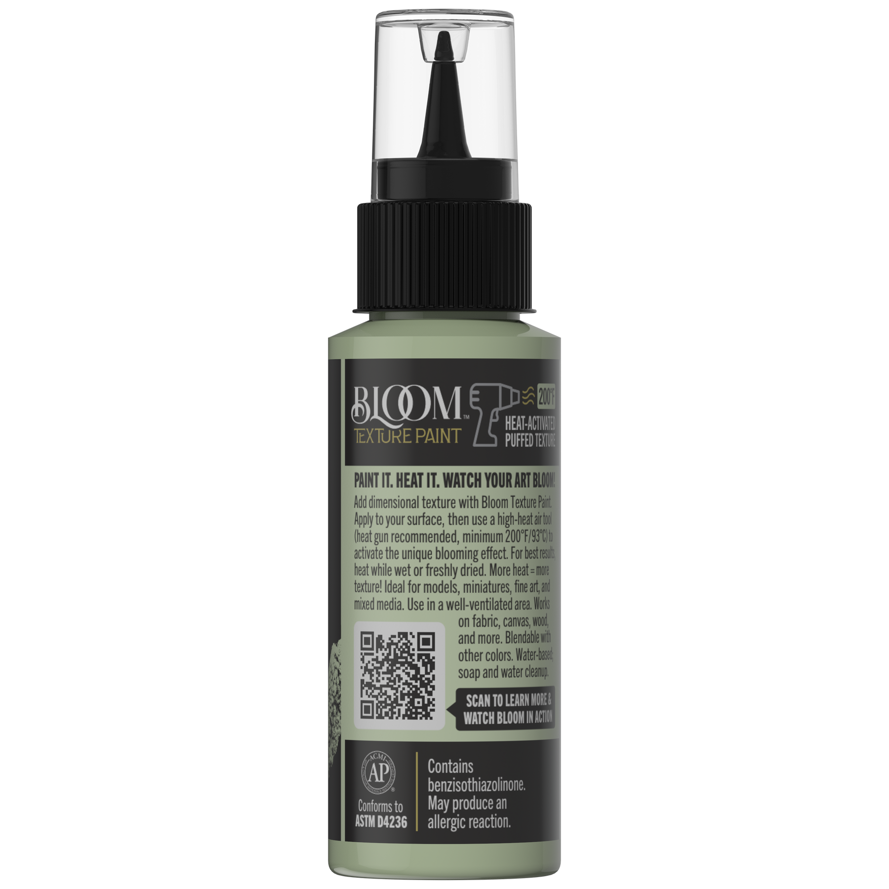 Retique It Bloom Texture Paint 4pk in mint green, showing the back of the packaging with product details