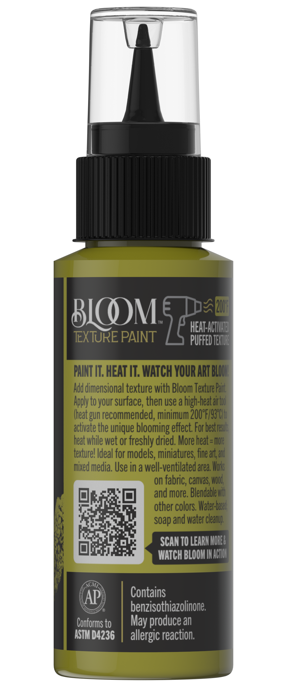 Retique It® Bloom Texture Paint 4-pack in Acid Moss, showing textured moss-green wall finish with a smooth, artistic surface.