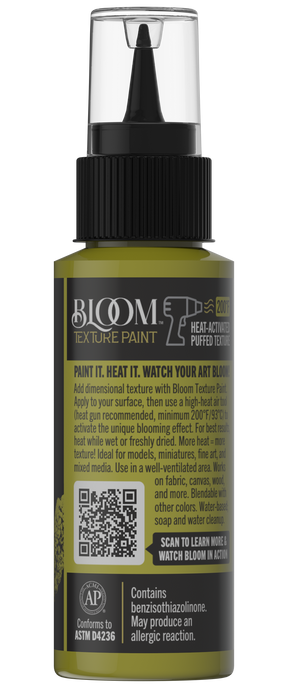 Retique It® Bloom Texture Paint 4-pack in Acid Moss, showing textured moss-green wall finish with a smooth, artistic surface.