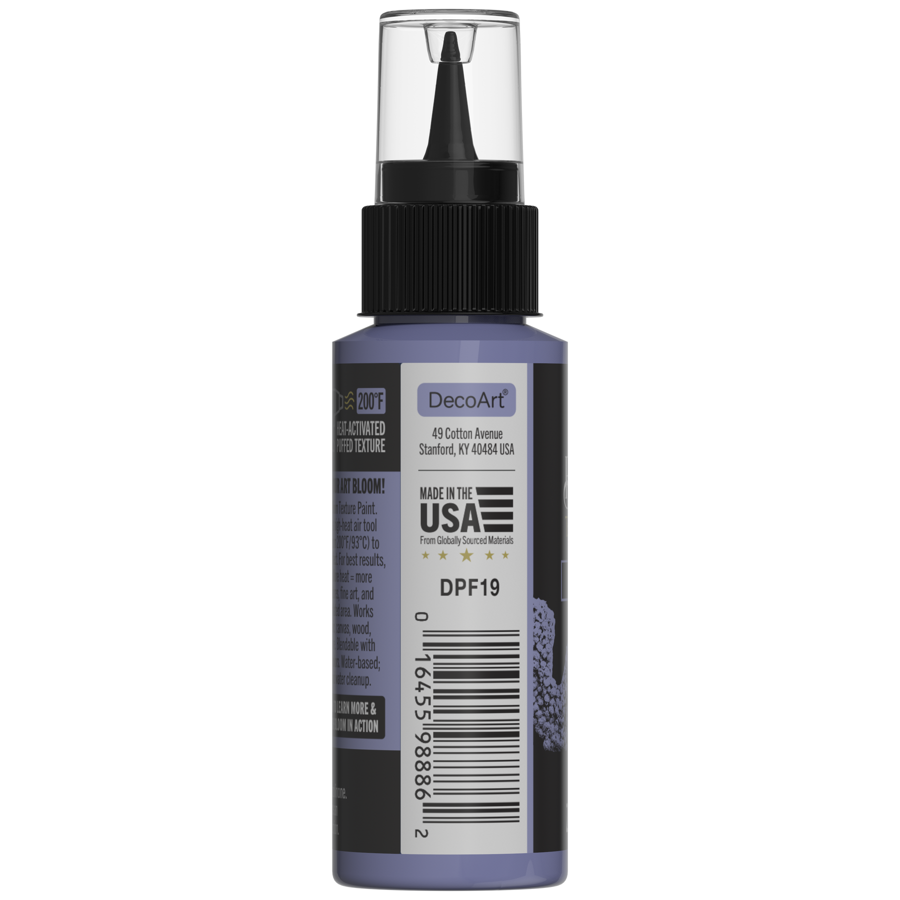 Retique It Bloom Texture Paint 4-pack in Bloomed Violet, showing four paint containers and purple labeling