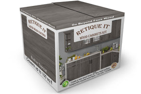 Retique It Wood'n Cabinet Kit with 12 grained Harbor Gray stain doors, showcasing wood grain texture and cabinet components.