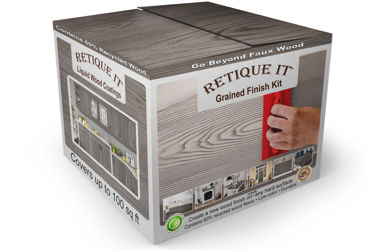 Large Harbor Gray Wood'n Finish Kit by Retique It for exterior top coating, includes wood finish products in a box.