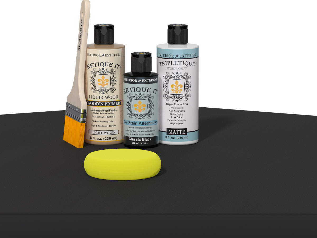 Retique It® Multi-purpose Smooth Finish Kit in Classic Black for interior wood projects, includes top coat for a sleek finish.