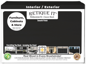Retique It® Multi-purpose Smooth Finish Kit in classic black for interior wood surfaces, includes 4 large top coats in a box.