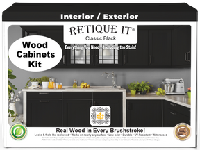 Retique It® Wood'n Cabinet Kit in classic black with 48 smooth cabinet doors, ideal for staining and kitchen updates.