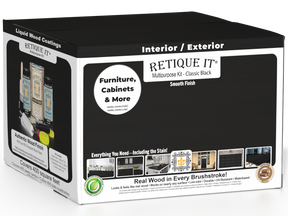 Retique It® Multi-purpose Smooth Finish Kit in classic black with exterior top coat, includes four large wood finishing products.