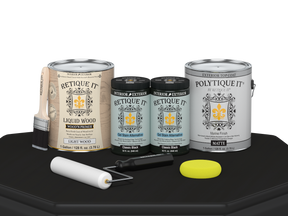 Retique It® wood finish kit with four large black exterior top coat bottles, matte smooth finish for wood surfaces.