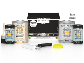 Retique It® wood finish kit with four large black exterior top coats for smooth, durable wood surface finishing.