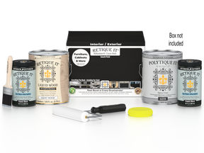 Retique It® wood finish kit with four large black exterior top coat bottles, matte smooth finish for wood surfaces.