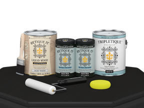 Retique It® Multi-purpose Smooth Finish Kit in classic black for interior wood projects, featuring four large matte top coat bottles.