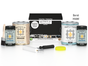 Retique It® Multi-purpose Smooth Finish Kit in classic black for interior wood projects, featuring four large matte top coat bottles.