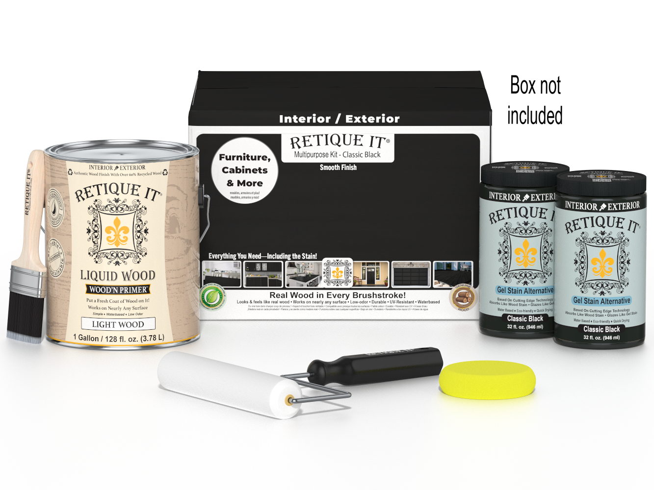 Retique It® Multi-purpose Smooth Finish Kit in Classic Black, 4-piece wood finishing set with smooth, polished surfaces.