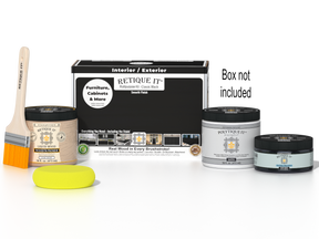 Retique It® Multi-purpose Smooth Finish Kit in Classic Black for exterior wood, includes top coat and application tools.