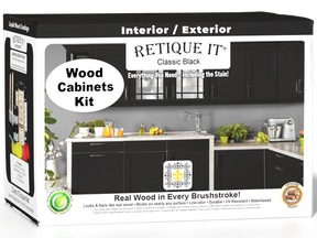 Retique It® Wood'n Cabinet Kit with 12 smooth black cabinet doors, stain finish, designed for classic black kitchen cabinets.