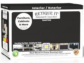 Retique It® Multi-purpose Smooth Finish Kit (Large) in Classic Black for exterior wood top coating, shown in box with applicator tools.